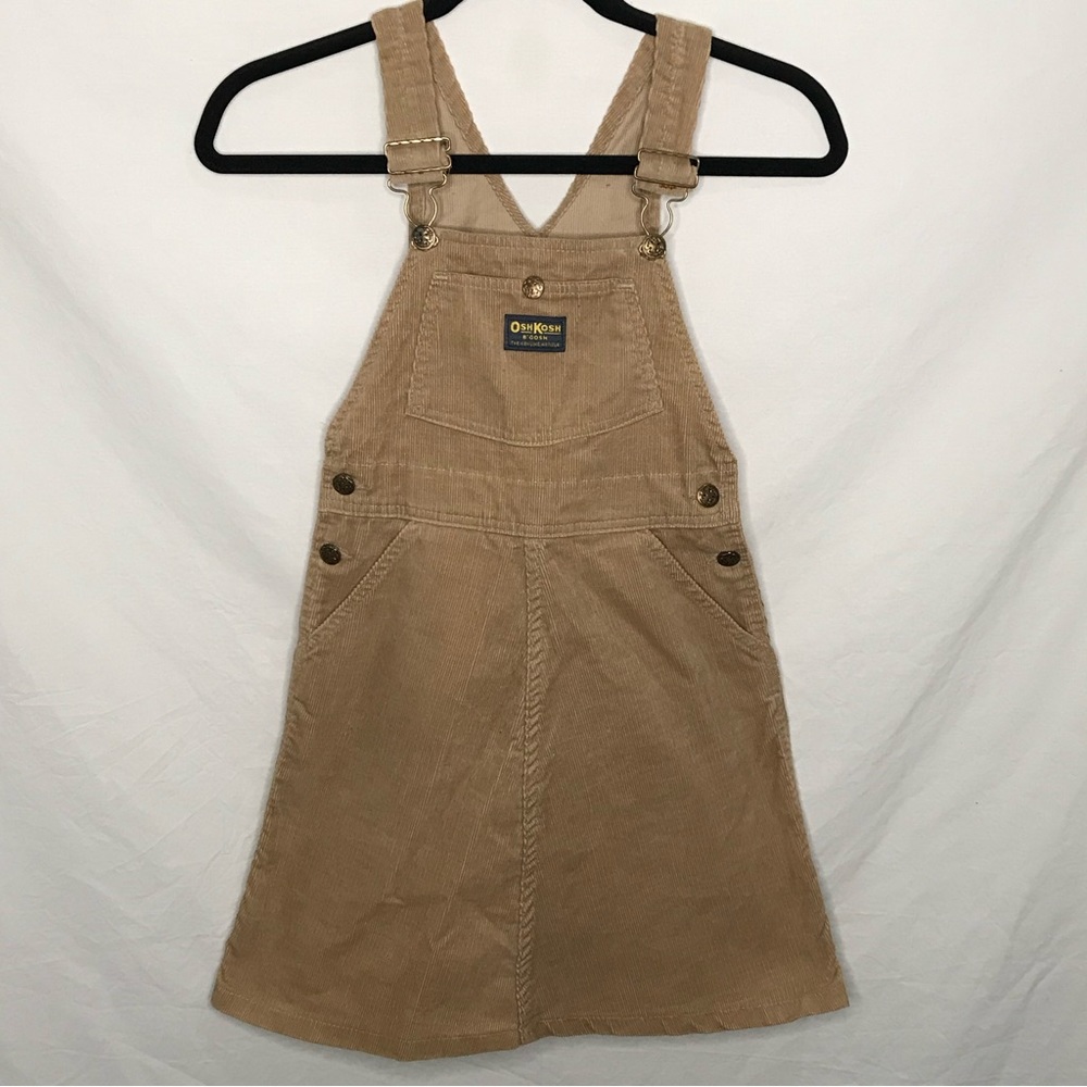 Vintage OshKosh Brown Corduroy Dress Jumper Overalls Pre 1980 USA Made Union Tag